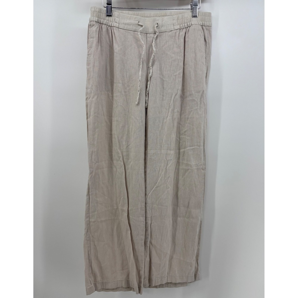 Old Navy Wide Leg Linen Blend Pants Women's Small Petite Beige Drawstring